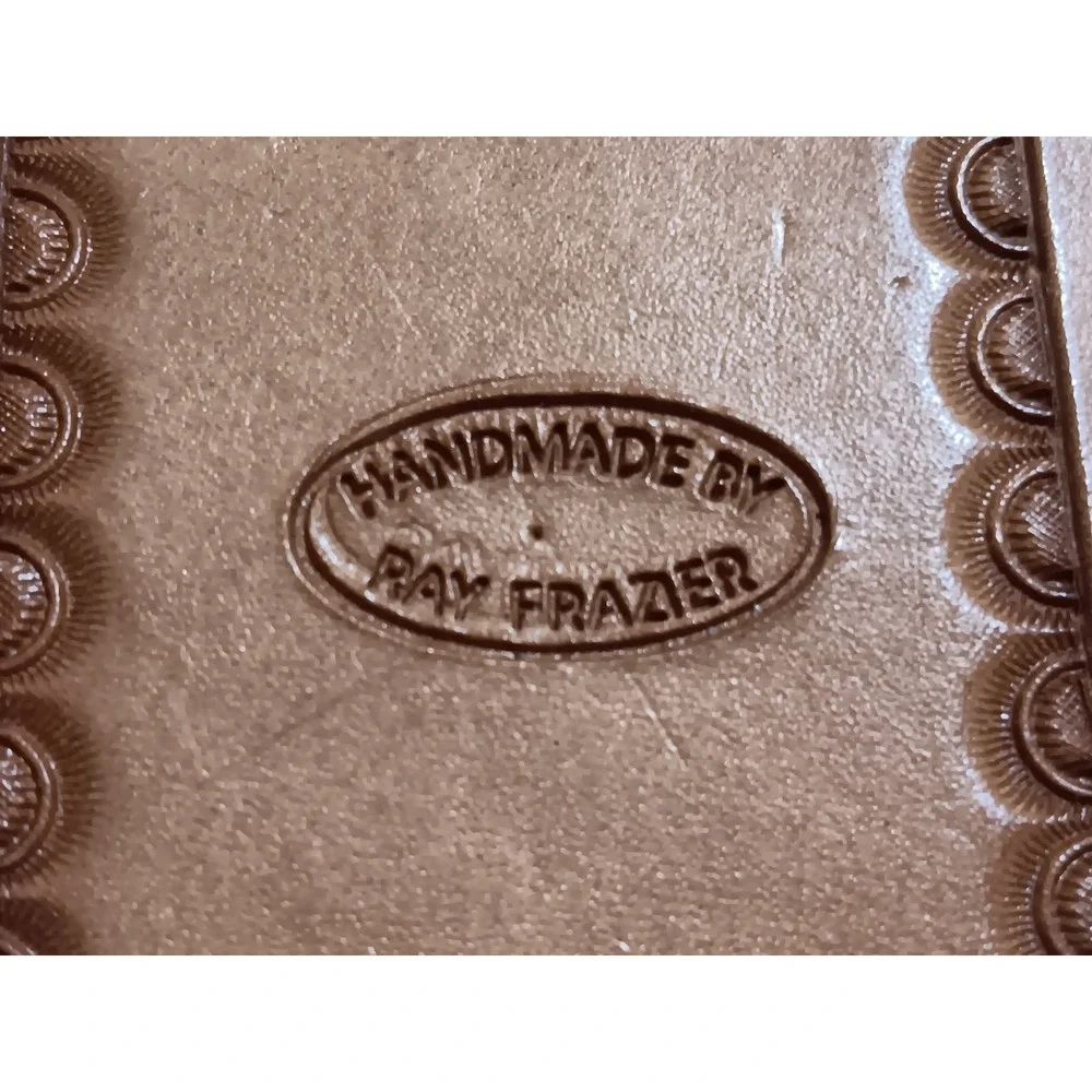 Ray Frazier Handmade Tooled Leather Basketweave Western Bifold Wallet Tan Brown